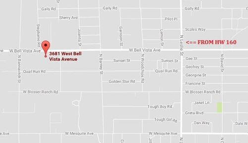 Map showing Top Notch Repairs location on Bell Vista ave in Pahrump